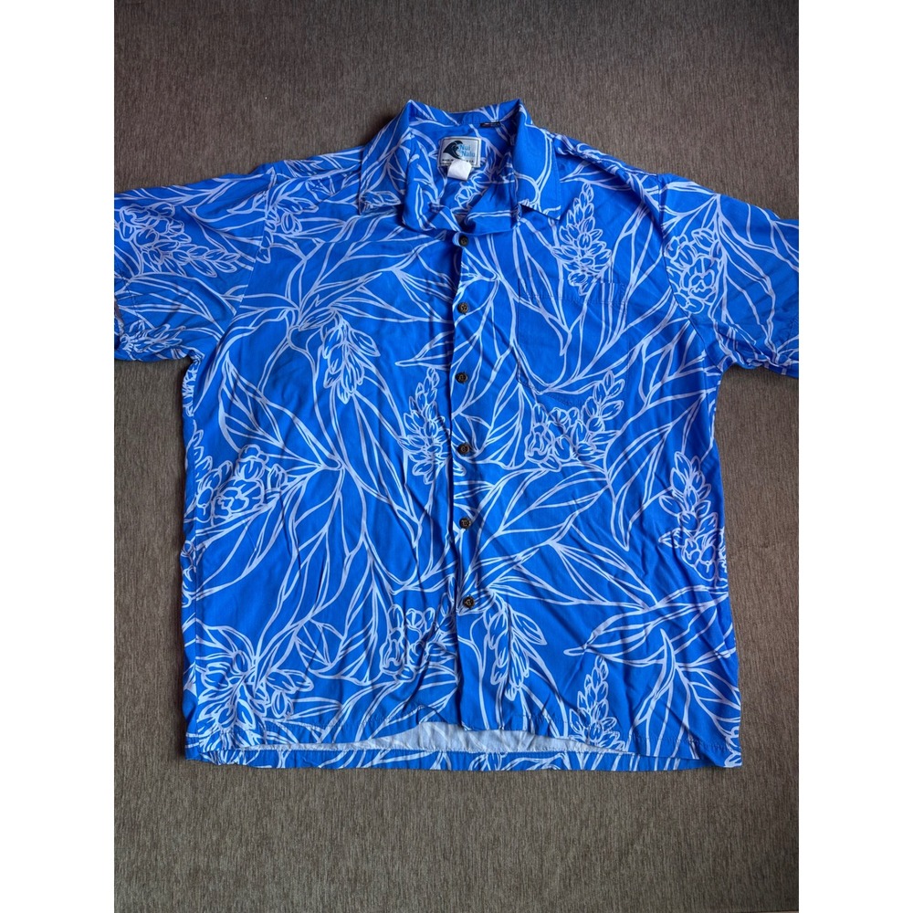 Nui Nalu Hawaiian Shirt Mens XL Blue White Floral Rayon Made in Hawaii 258W